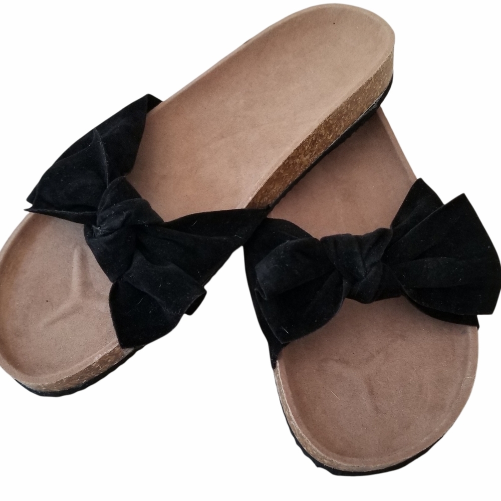 Black Velvet Bow Cork Heel Slip-On Sandals EU 39 - Picture 12 of 15